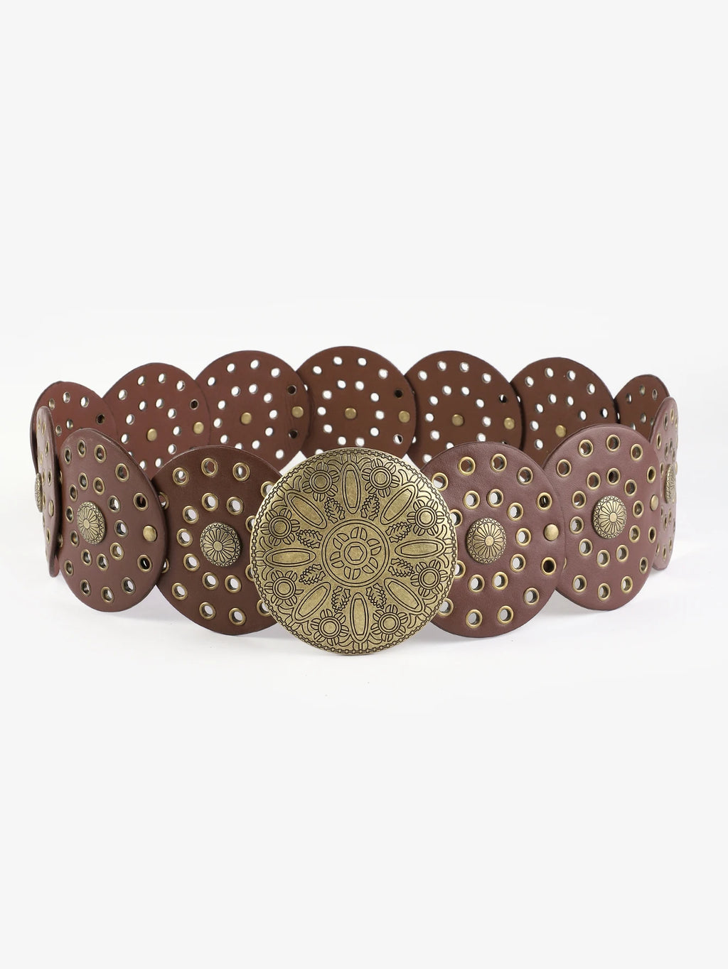 New Vintage Western Denim Belt Distinctive Round Hollow Metal Wide Belt Women's Punk Belt