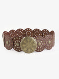 New Vintage Western Denim Belt Distinctive Round Hollow Metal Wide Belt Women's Punk Belt