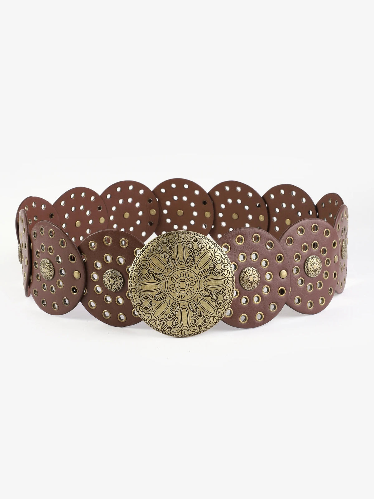 New Vintage Western Denim Belt Distinctive Round Hollow Metal Wide Belt Women's Punk Belt