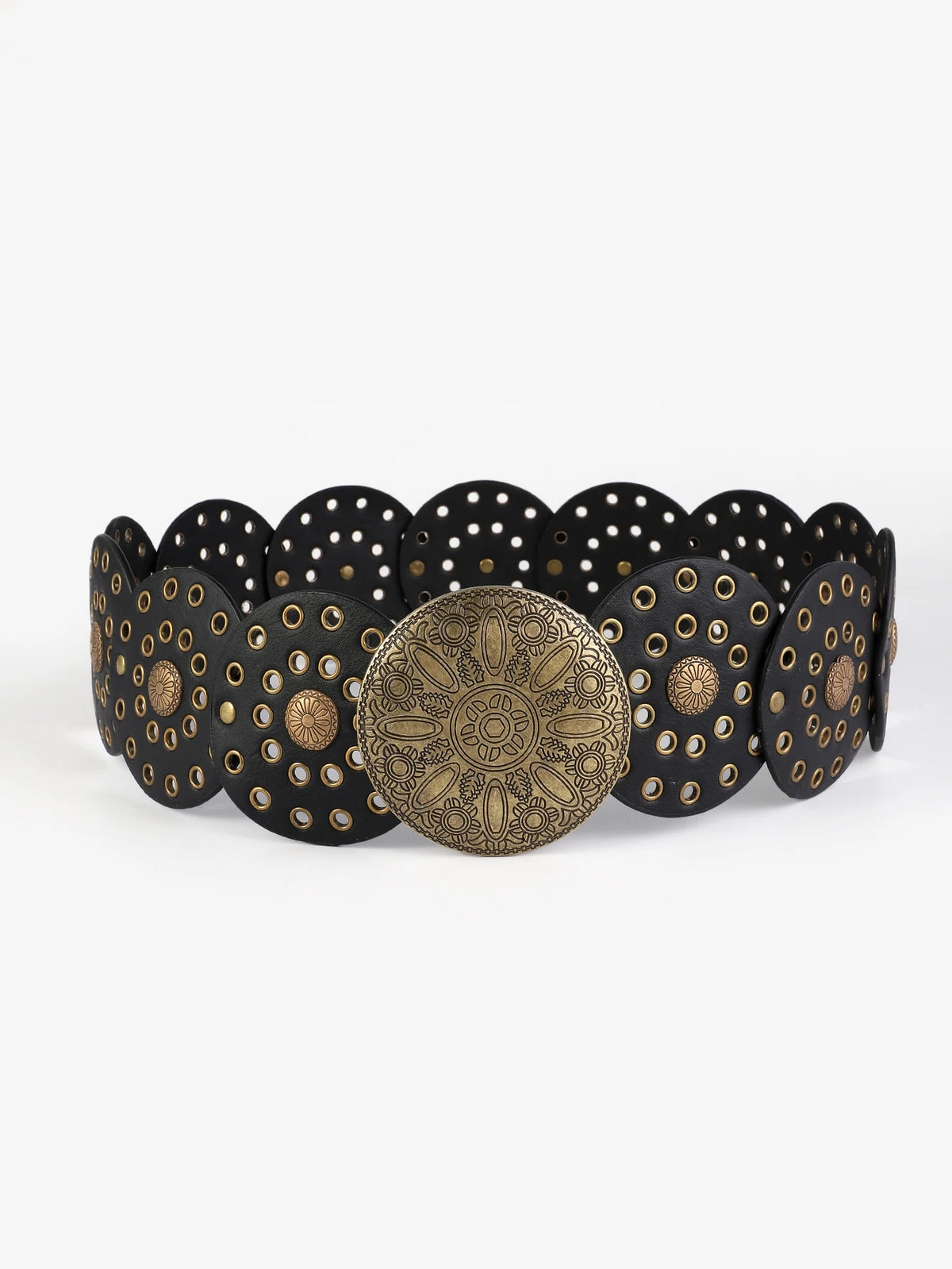 New Vintage Western Denim Belt Distinctive Round Hollow Metal Wide Belt Women's Punk Belt