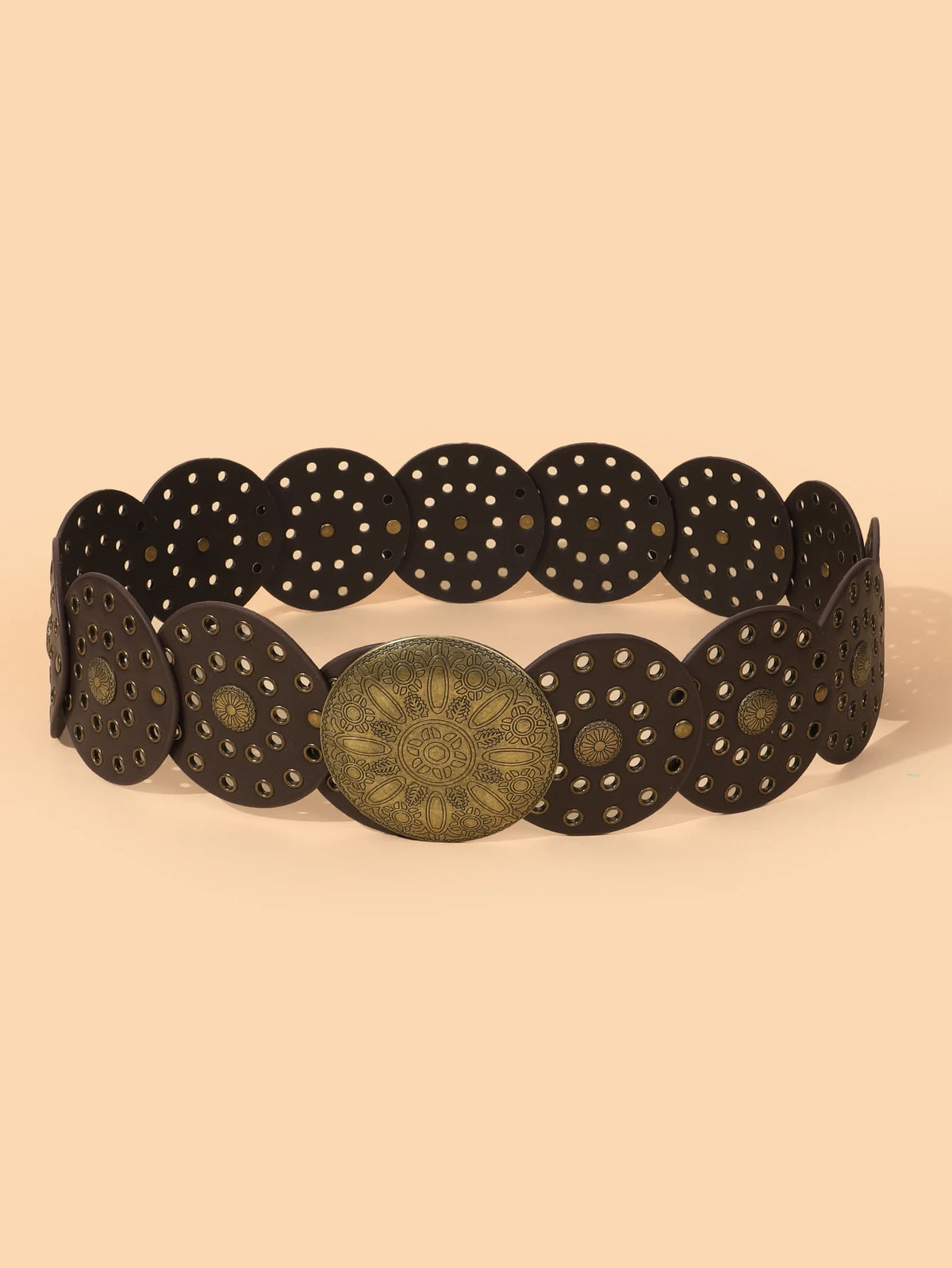 New Vintage Western Denim Belt Distinctive Round Hollow Metal Wide Belt Women's Punk Belt