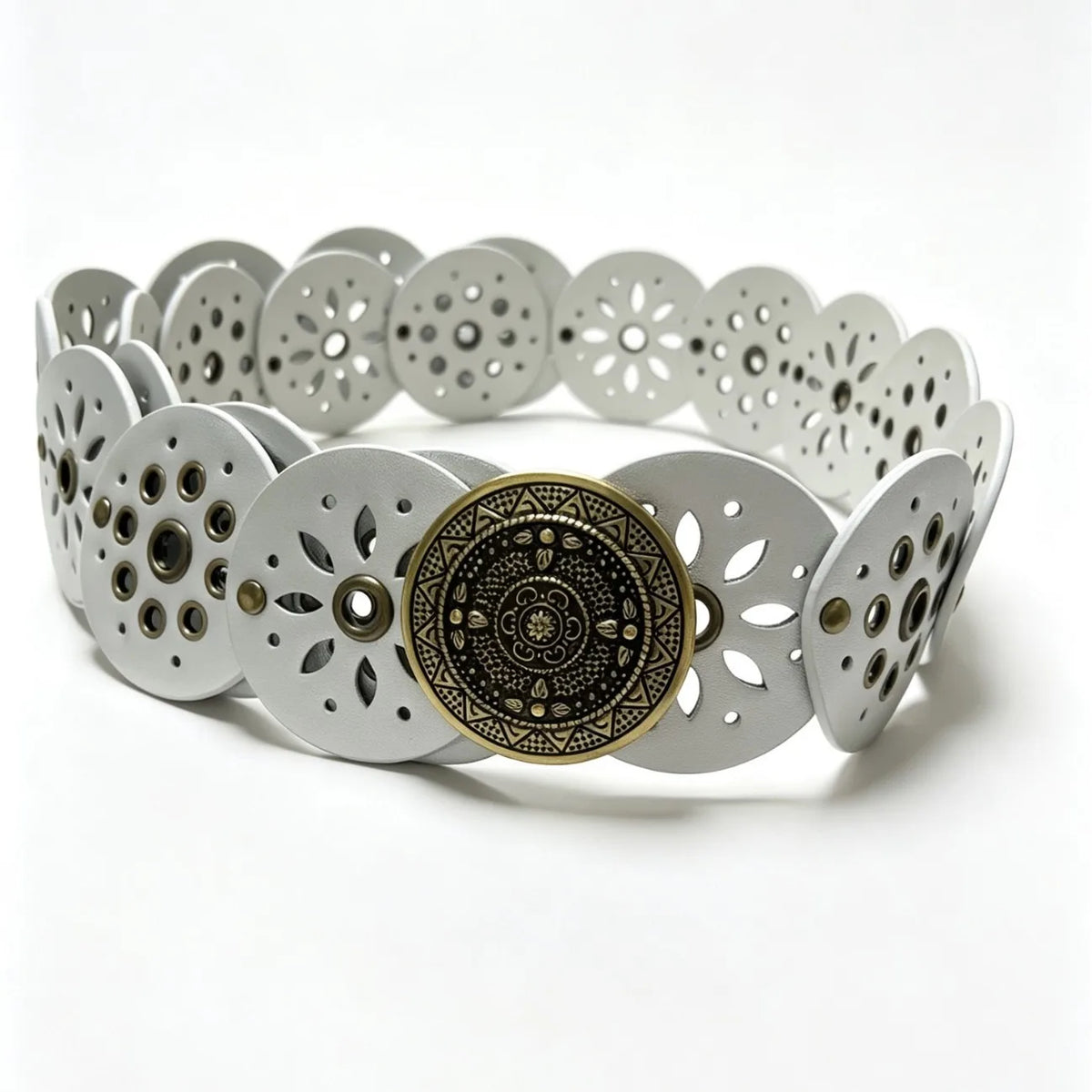 Boho Hollow Out Disc Waist Belt for Women, Vintage Metal Buckle Wide Decorative Belt, Fashion Waistband for Jeans Dresses